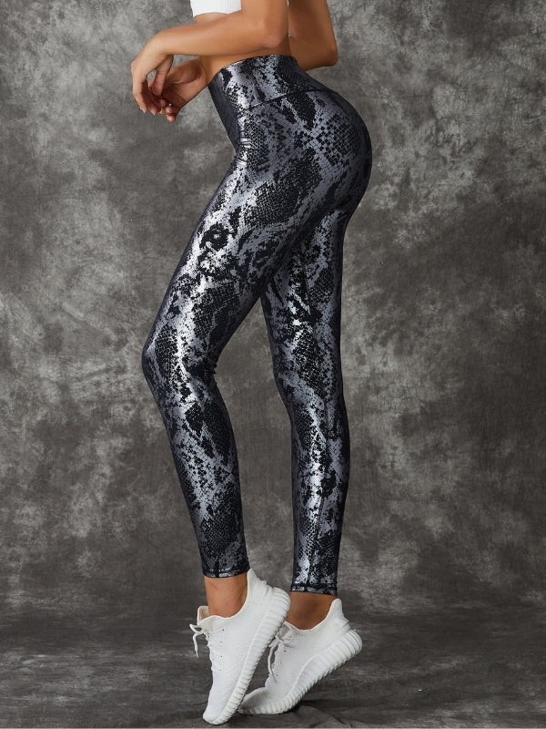 BUYCO Female High Waist Bronzed Snakeskin Leggings