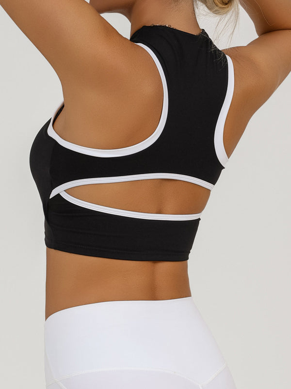 BUYCO Female Fitted Contrast Color Hollow Out Solid Color Backless Quick Dry Tank