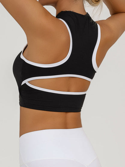 BUYCO Female Fitted Contrast Color Hollow Out Solid Color Backless Quick Dry Tank