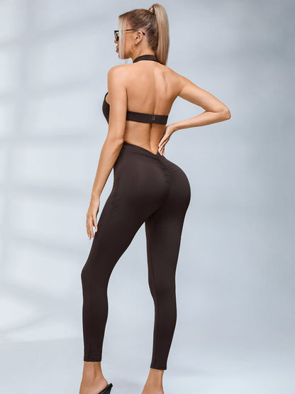 BUYCO Female Backless Halter Deep V Back Jumpsuit