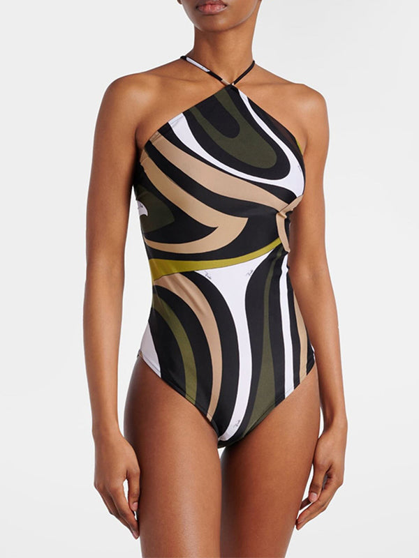 BUYCO Female Camouflage Cross Backless Elastic Tight One Piece