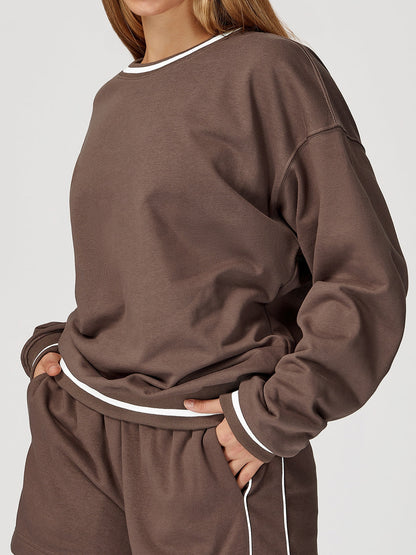 BUYCO Female Contrast Color Casual Loose Round Neck Hoodie