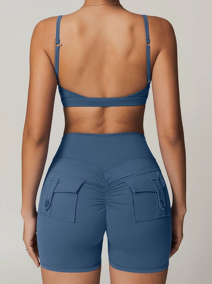 BUYCO Female Front Folds Cross Back Backless Pocket Short Tracksuit