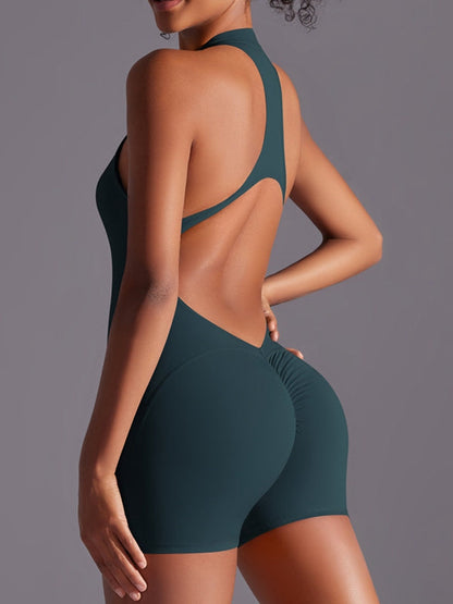 BUYCO Female Zipper Backless Ruched Back Romper