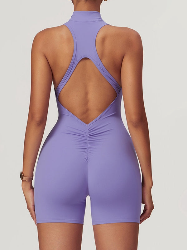 BUYCO Female Zipper Backless Ruched Back Romper