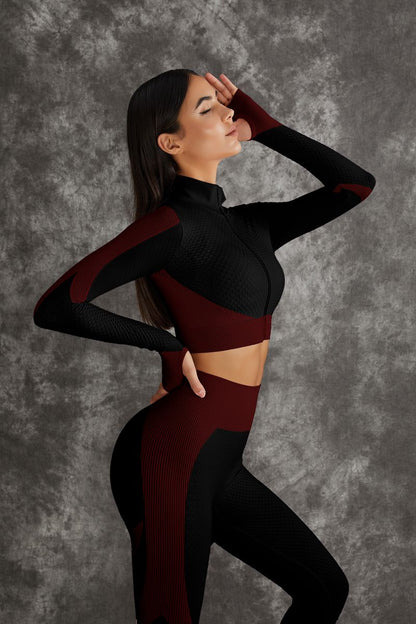 BUYCO Female 3 Pieces Long Sleeve Zippers Fitness Suit