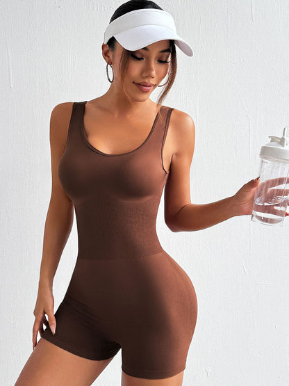 BUYCO Female Fitted Deep V-shaped Waist Backless Hip-lift Elastic Tight Ruched Back Romper