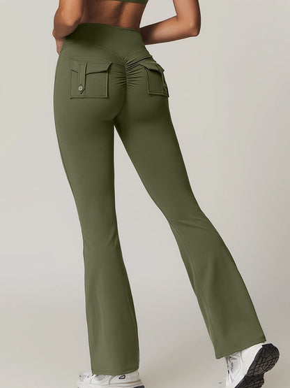 BUYCO Female Pocket Ruched Back Flare Cargo Leggings