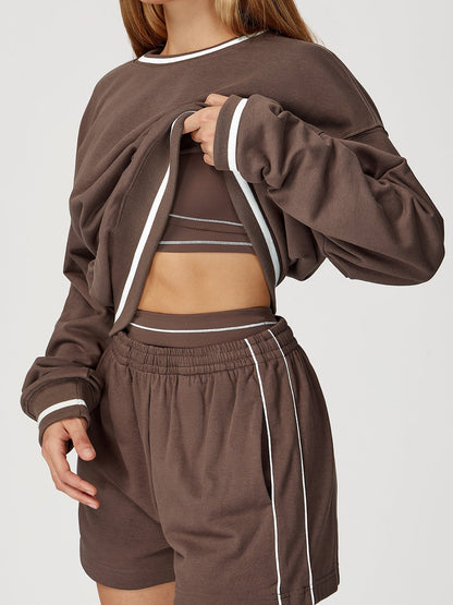 BUYCO Female Contrast Color Casual Loose Round Neck Hoodie