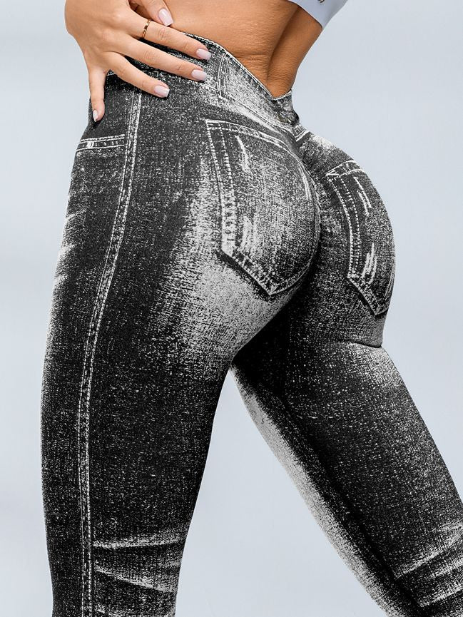 BUYCO Female Deep V Back Denim Ruched Back Leggings
