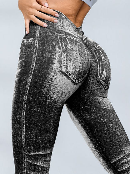 BUYCO Female Deep V Back Denim Ruched Back Leggings