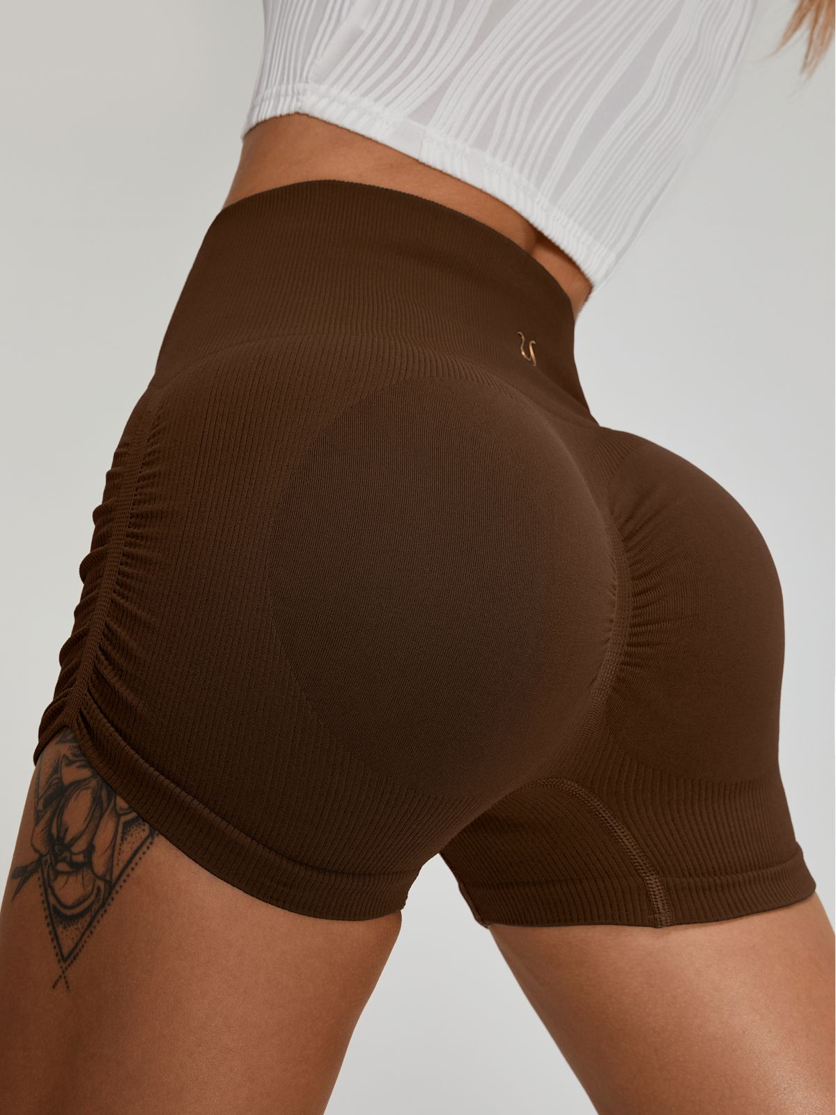 BUYCO Female Ribbed Ruched Back Quick-drying Spandex Gym Fit Shorts