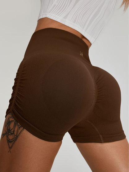 BUYCO Female Ribbed Ruched Back Quick-drying Spandex Gym Fit Shorts