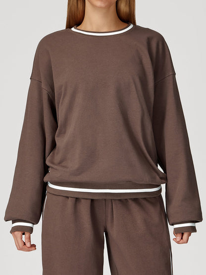 BUYCO Female Contrast Color Casual Loose Round Neck Hoodie