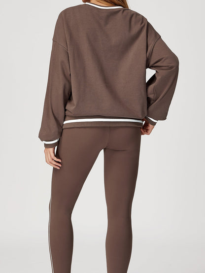 BUYCO Female Contrast Color Casual Loose Round Neck Hoodie