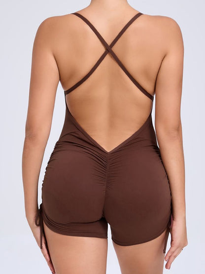BUYCO Female V-neck Cross Back Ruched Back Drawstring Romper