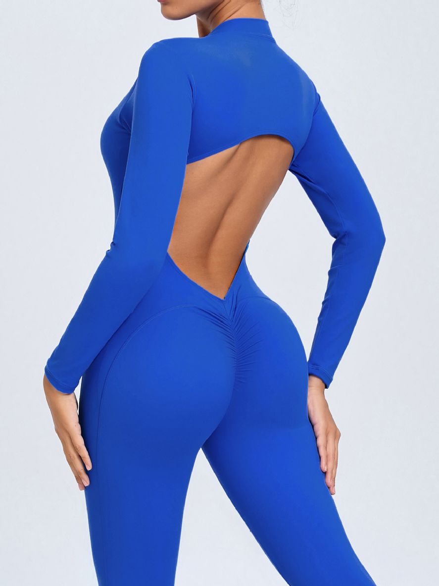 BUYCO Female Backless Zipper Hollow Out Ruched Back Jumpsuit