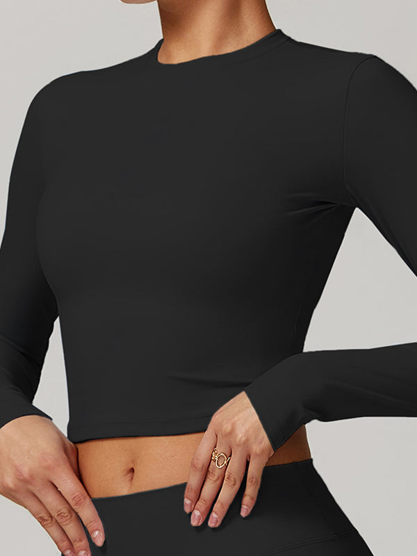BUYCO Female Solid Color Quick Dry Elastic Tight Long Sleeves