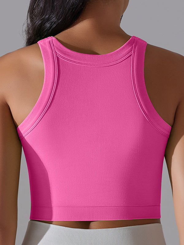 BUYCO Female Solid Color Ribbed Elastic Tight Round Neck Tank