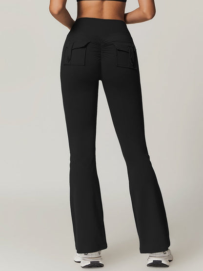 BUYCO Female Pocket Ruched Back Flare Cargo Leggings