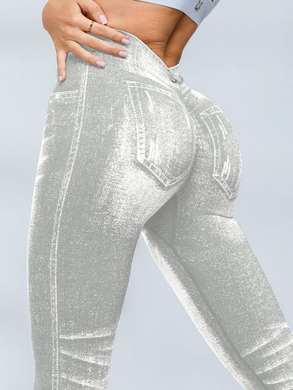 BUYCO Female Deep V Back Denim Ruched Back Leggings