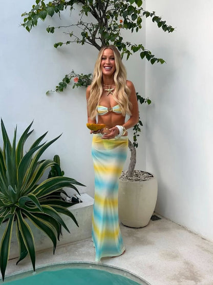 BUYCO Female Unique Modern Tie-dye Shell Mesh 3-Pieces Bikini Set