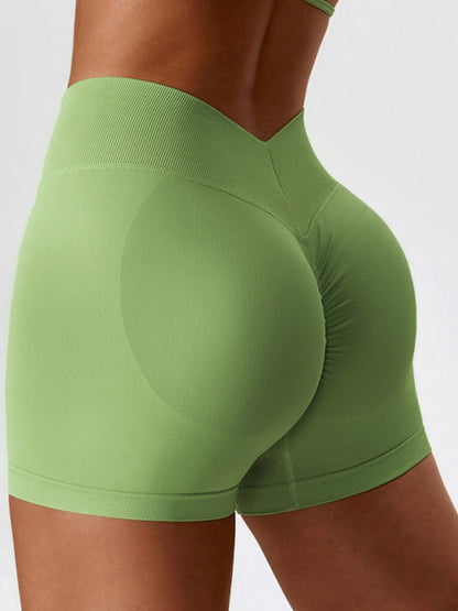 BUYCO Female Quick-dry V-shaped Waist Ruched Back Spandex Gym Fit Shorts