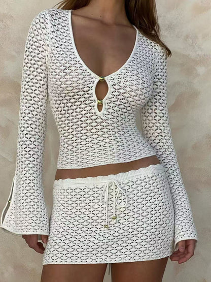 BUYCO Female Solid Color Fitted 2-Pieces Fishnet Without Bikini Set Cover Up