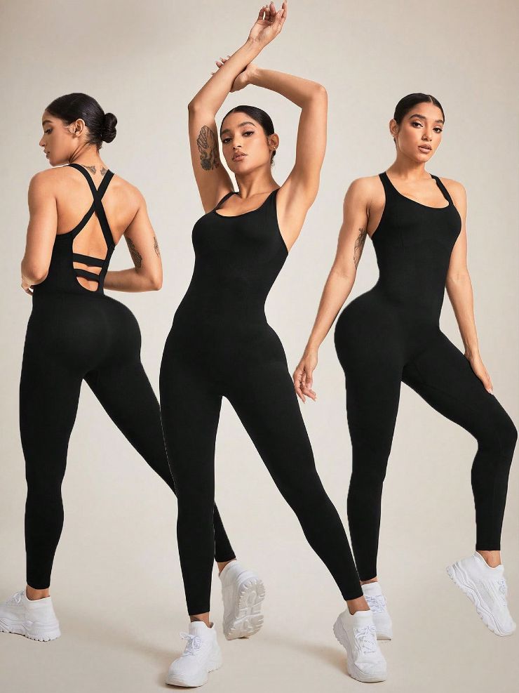 BUYCO Female Cross Back Hollow Out Quick Dry Jumpsuit