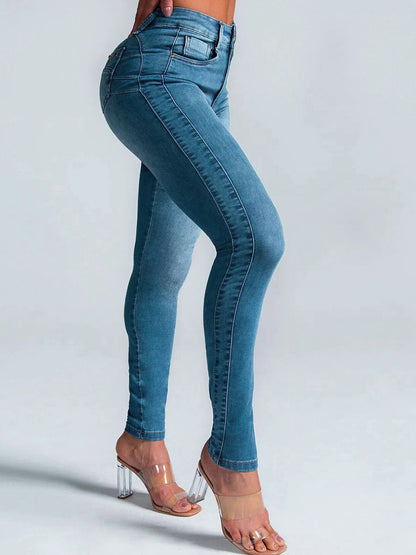 BUYCO Female Fitted Denim Elastic Tight Pocket Cargo Leggings