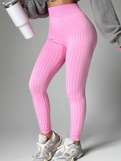BUYCO Female Ruched Back Stripe Contrast Color Personality Leggings