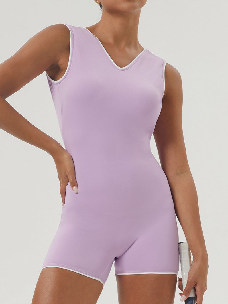BUYCO Female Contrast Color V-neck Backless with Chest Pads Romper