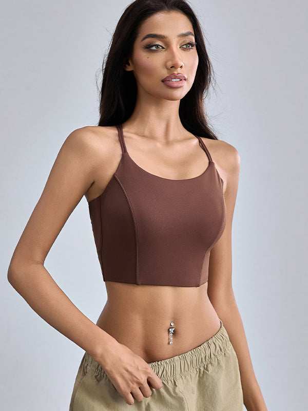BUYCO Female Solid Color Cross Back Quick Dry Sports Bras