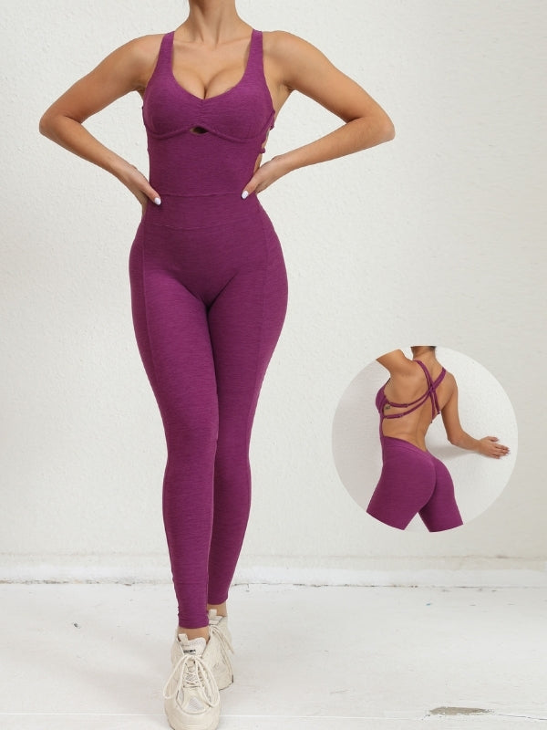 BUYCO Female Cross Back Ruched Back Adjustable Straps Jumpsuit