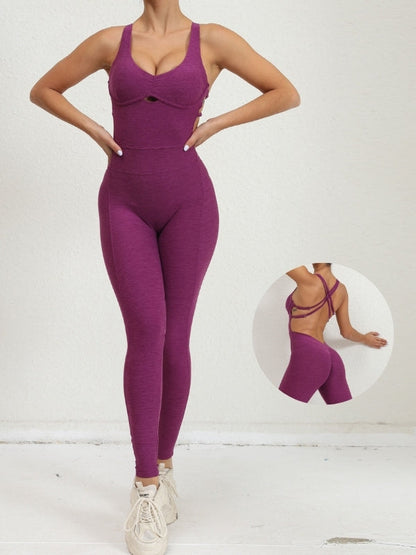 BUYCO Female Cross Back Ruched Back Adjustable Straps Jumpsuit