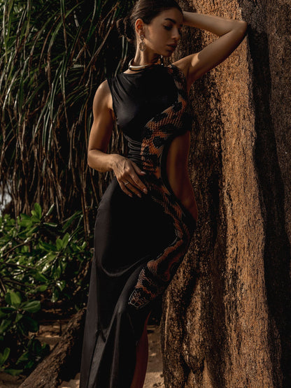 BUYCO Female Snake Print Cutout Split DressX ANECHKAANNN ⭐