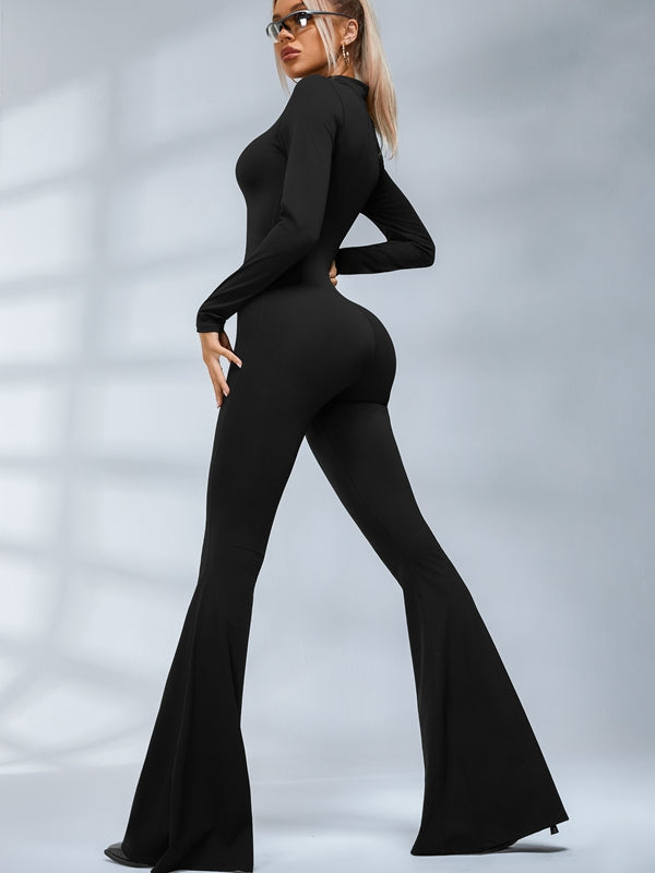 BUYCO Female Trendy Zipper Flare Body-fit Jumpsuit