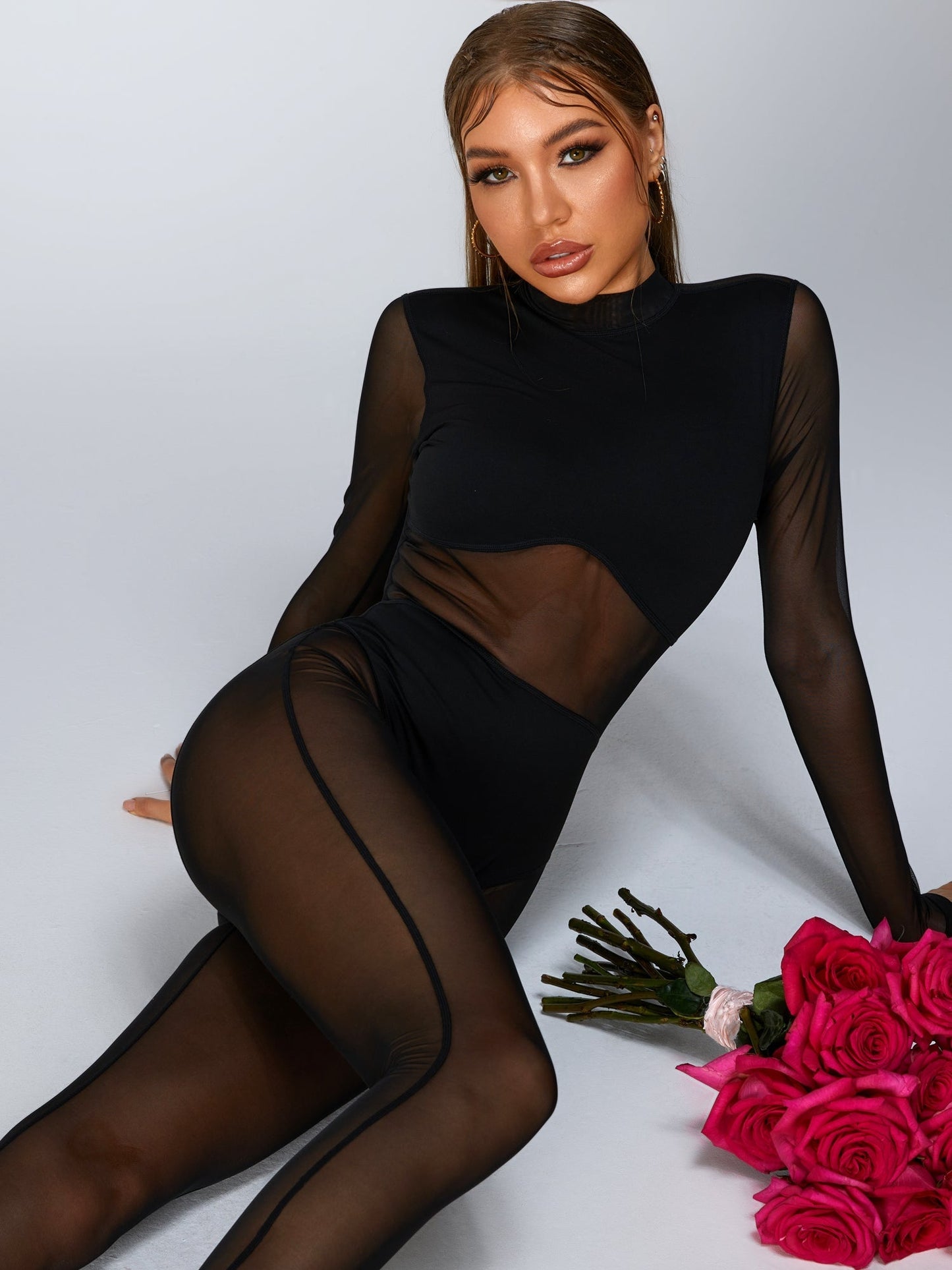 BUYCO Female Fitted Mesh Jumpsuit