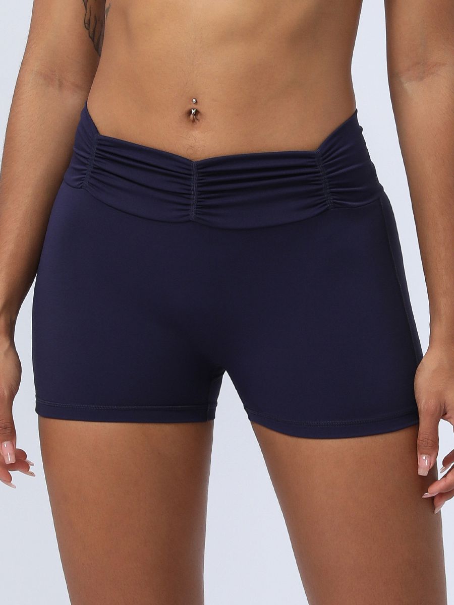 BUYCO Female Solid Color Folds Elastic Tight Seamless Shorts