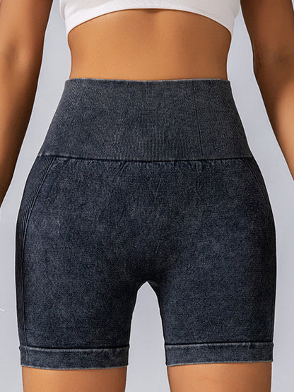 BUYCO Female Faux Denim Ruched Back Hip-lift Spandex Gym Fit Shorts