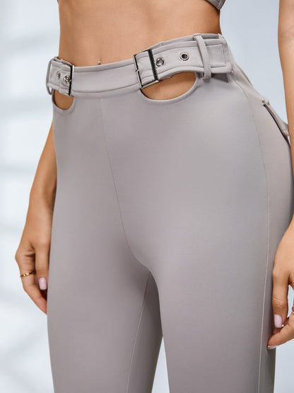 BUYCO Female Button Cutout Cargo Style Flare Design Leggings