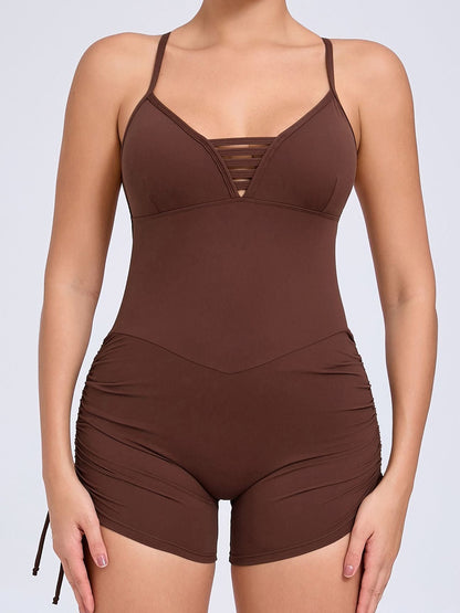BUYCO Female V-neck Cross Back Ruched Back Drawstring Romper