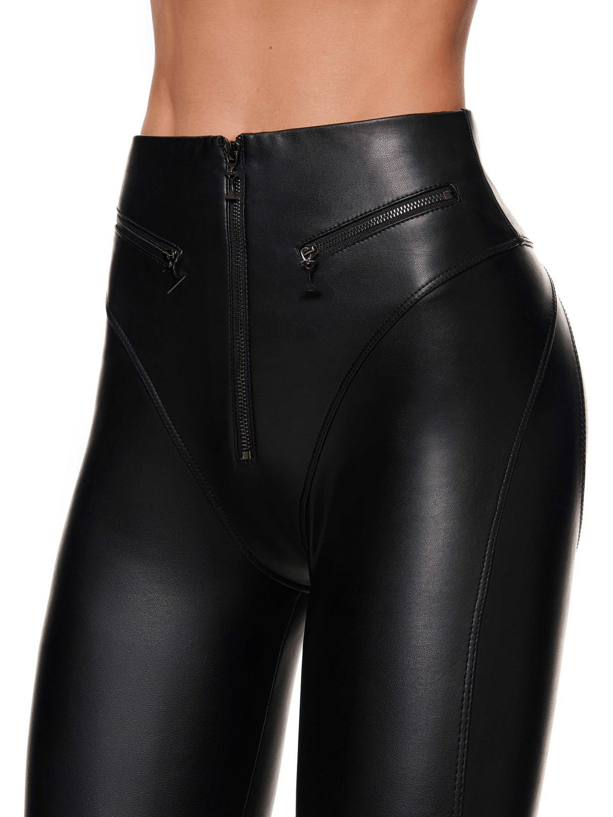 BUYCO Female PU Zipper Fly-eye Hip-lift Leggings
