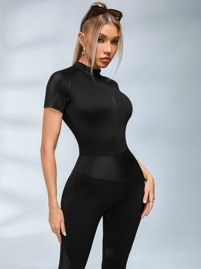 BUYCO Female PU Half Zipper Peach Fit Jumpsuit