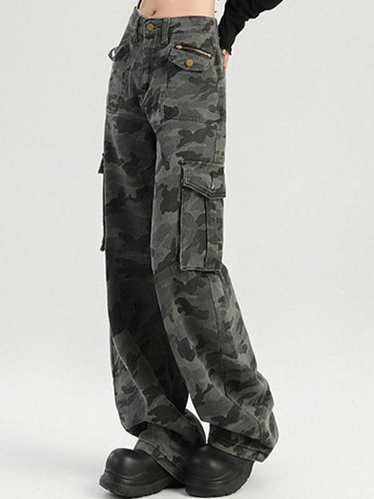 BUYCO Female Pocket Casual Cargo Camouflage Print Pants
