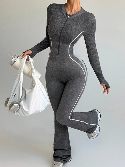 BUYCO Female Contrast Color Stripes Zipper Peach Fit Jumpsuit
