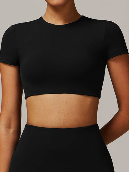 BUYCO Female Solid Color Backless with Pads Cropped Short Sleeves