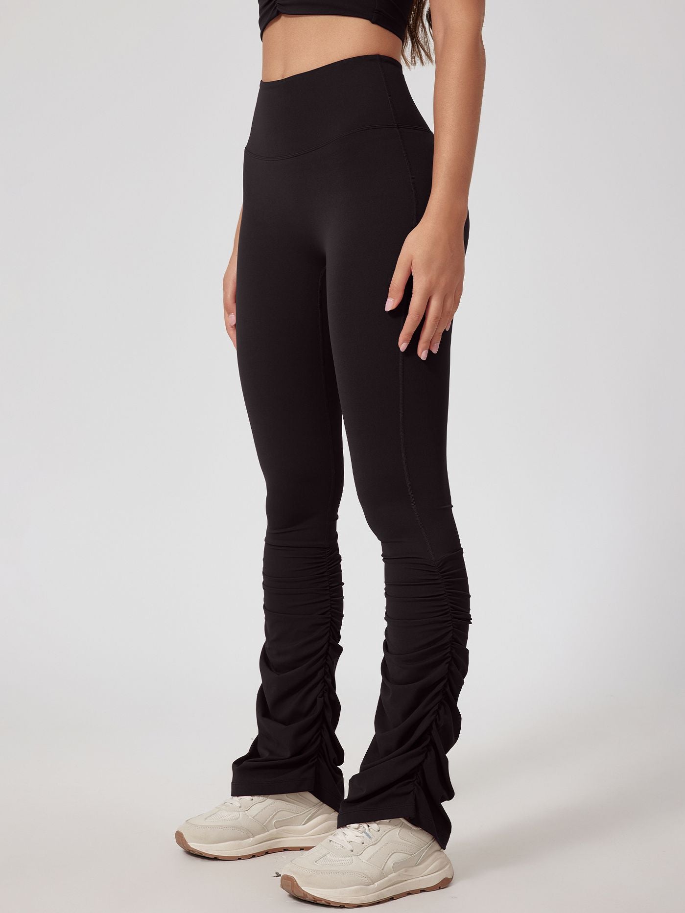 BUYCO Female Solid Color Flare Folds High-rise Leggings