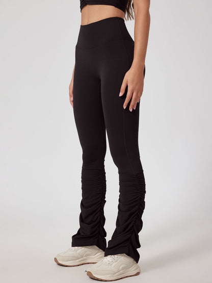BUYCO Female Solid Color Flare Folds High-rise Leggings