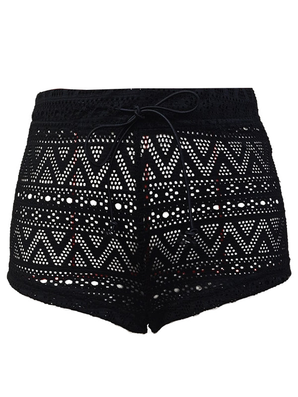 BUYCO Female Fitted Lace-up Fishnet Hollow Out Beach Shorts